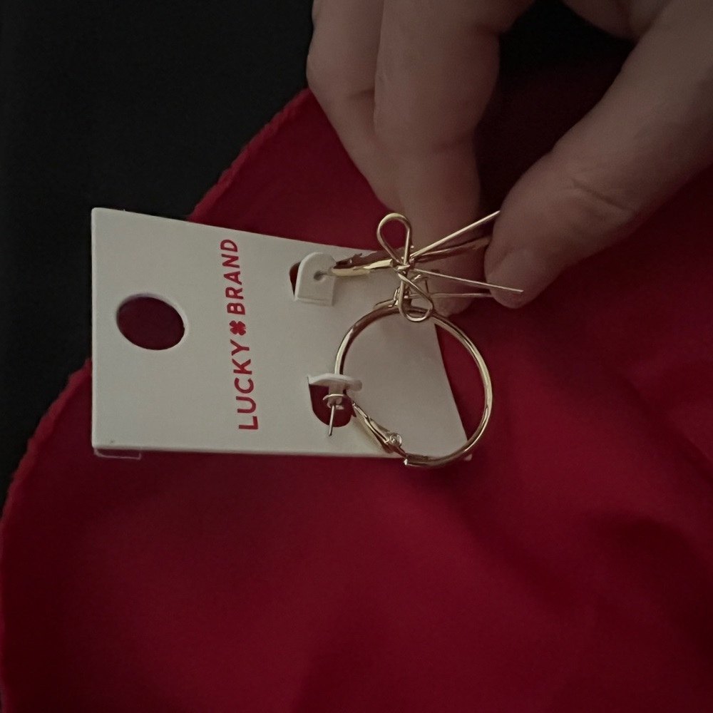 Lucky Brand Gold Hoop Earrings with Red Accent Bow